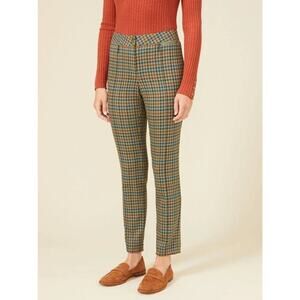 J. Mclaughlin Pants 12 Green Plaid Yara Slim Fit Straight Ankle Career Casual